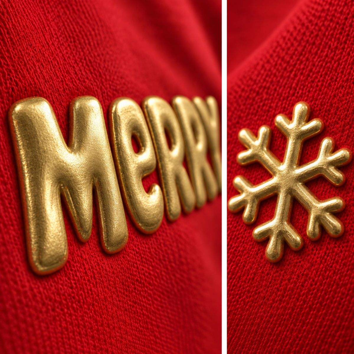Merry Metallic Puff Christmas Sweatshirt, alternate view, MERRY in metallic puff letters with snowflakes