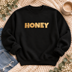 Honey Gold Puff Sweatshirt, HONEY in metallic gold puff letters, for cozy style lovers