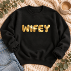 Wifey Gold Puff Sweatshirt, alternate view, WIFEY in metallic gold puff letters