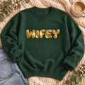 Wifey Gold Puff Sweatshirt, WIFEY in metallic gold puff letters, for new brides