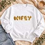 Wifey Gold Puff Sweatshirt, alternate view, WIFEY in metallic gold puff letters