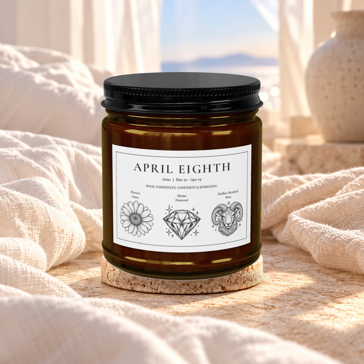 Personalized Aries zodiac birthday candle, Unscented