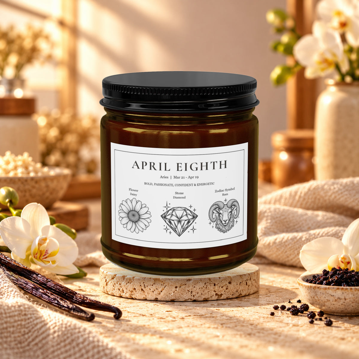Personalized Aries zodiac birthday candle, Vanilla Bean scent