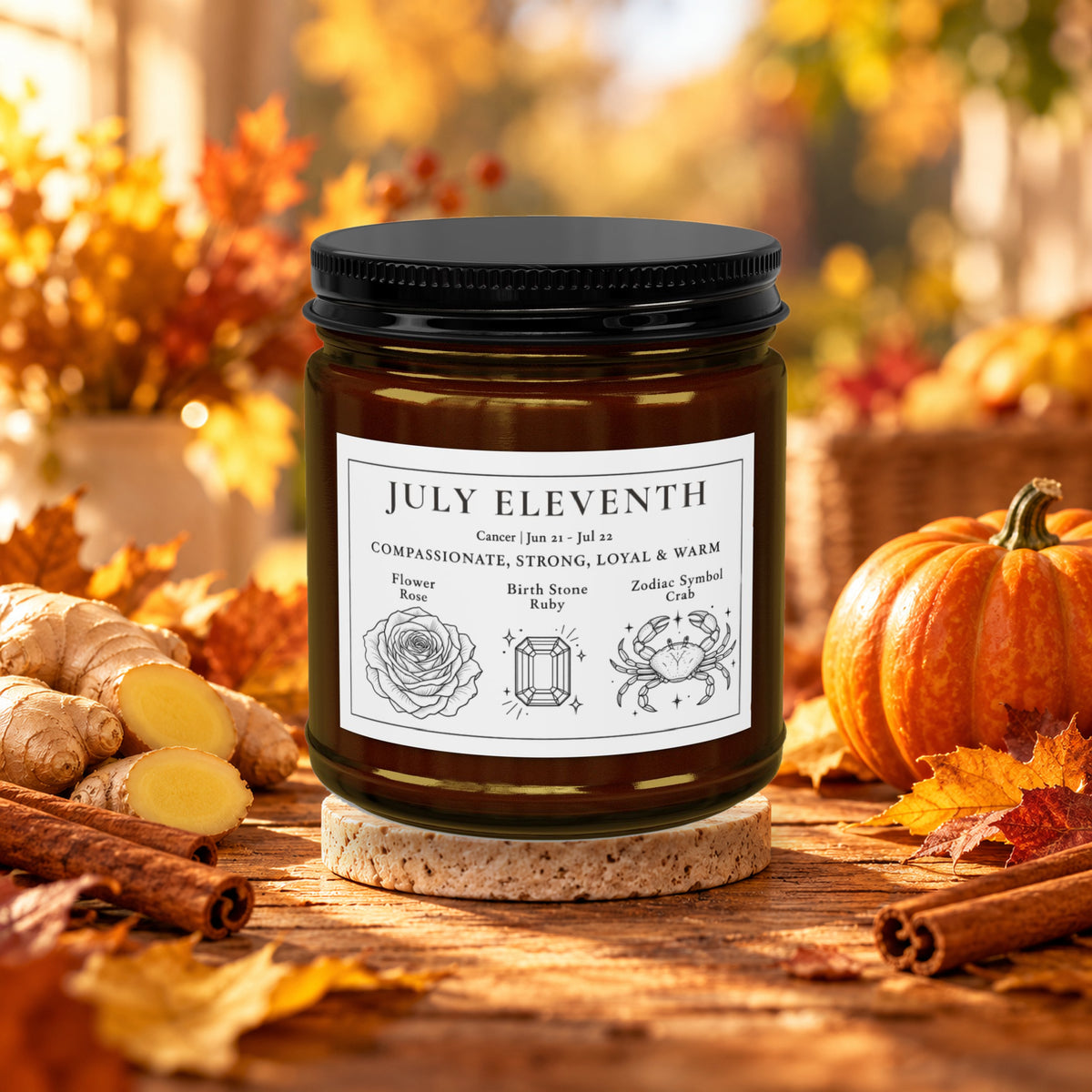 Personalized Cancer zodiac birthday candle, Spiced Pumpkin Ginger scent
