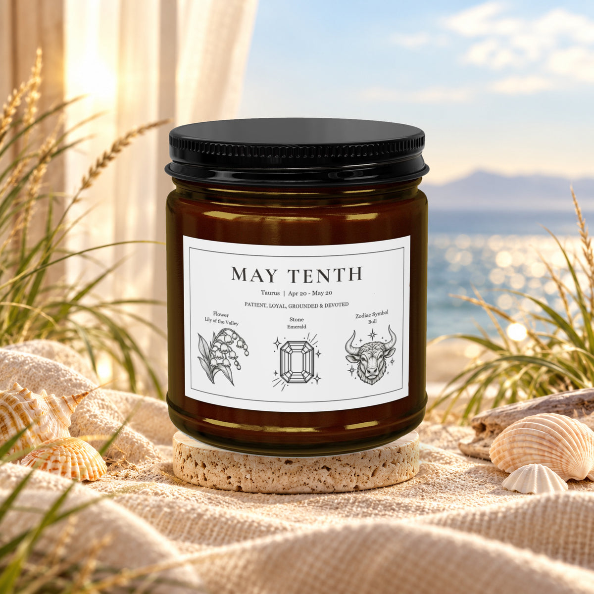 Personalized Taurus zodiac birthday candle, Sea Breeze scent
