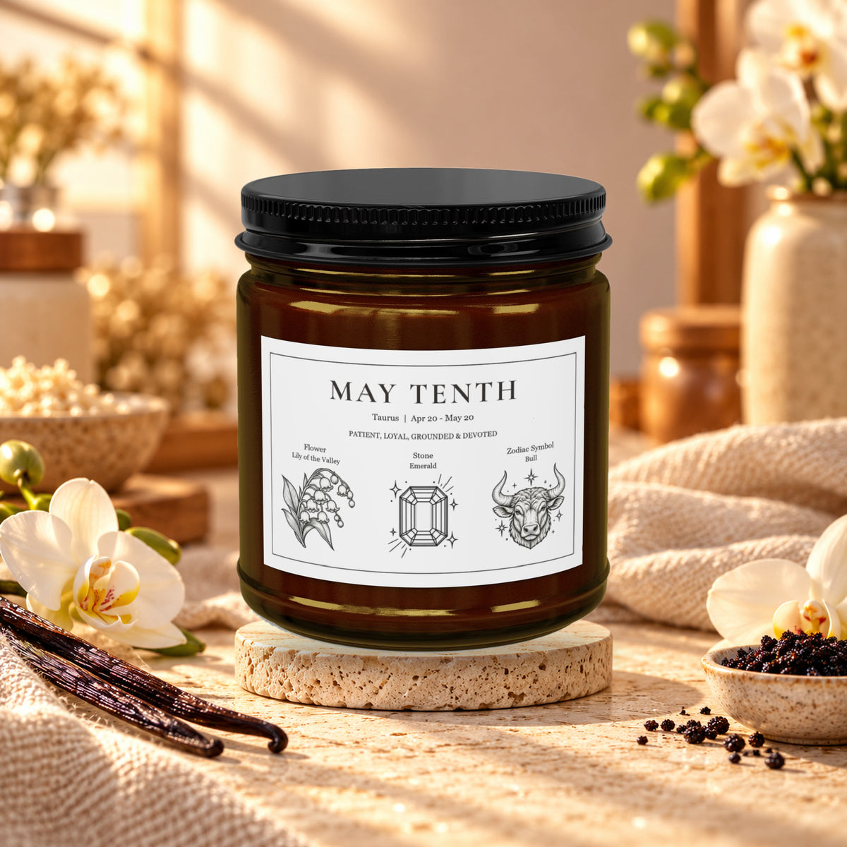 Personalized Taurus zodiac birthday candle, Vanilla Bean scent